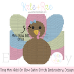 Tiny Bow Satin Stitch Add On Embroidery Design: Cross stitch turkey with a tiny blue satin bow add on, mini bow file only