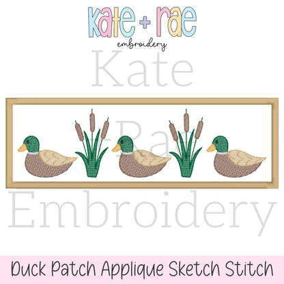 Mallard Ducks and Cattails Sketch Stitch with Satin Applique Patch Embroidery Design