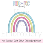 Rainbow Mini Fill Embroidery Design: Design preview of a mini rainbow in blue, yellow, pink, and purple satin stitch