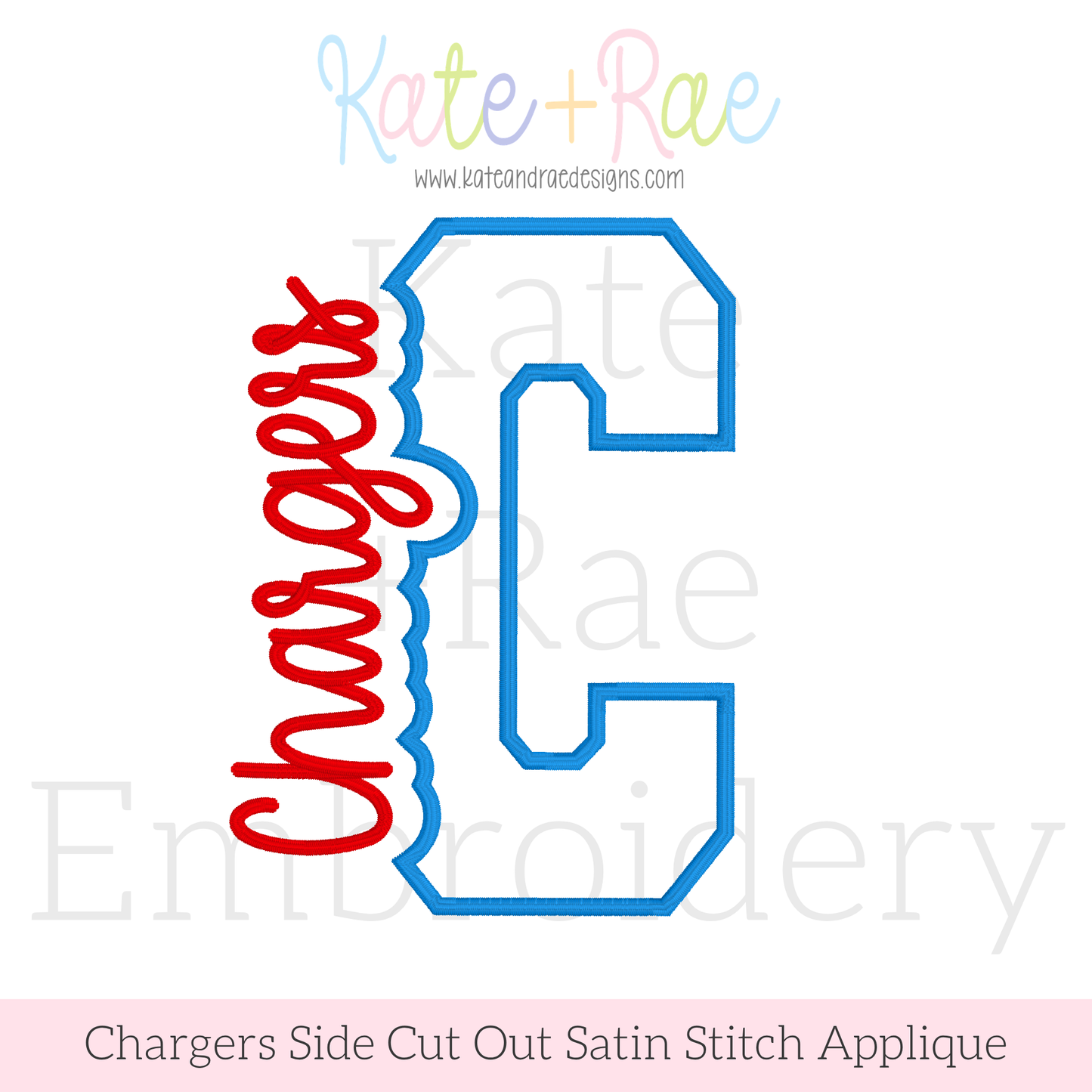 Chargers Side Cut Out Satin Stitch Applique Embroidery Design