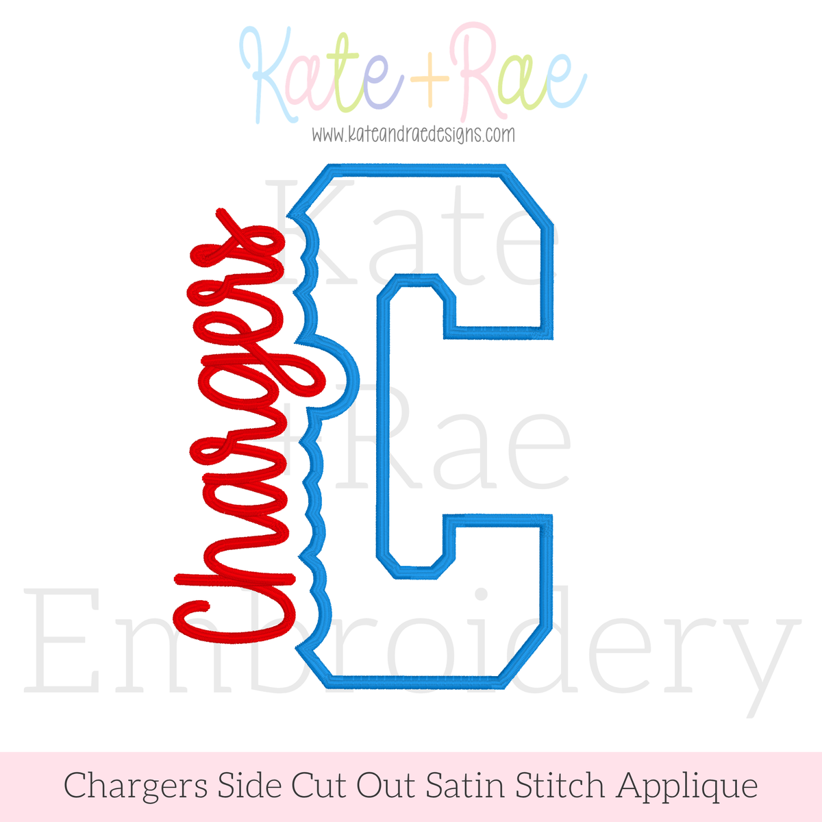 Chargers Side Cut Out Satin Stitch Applique Embroidery Design