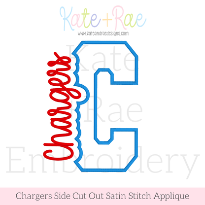 Chargers Side Cut Out Satin Stitch Applique Embroidery Design
