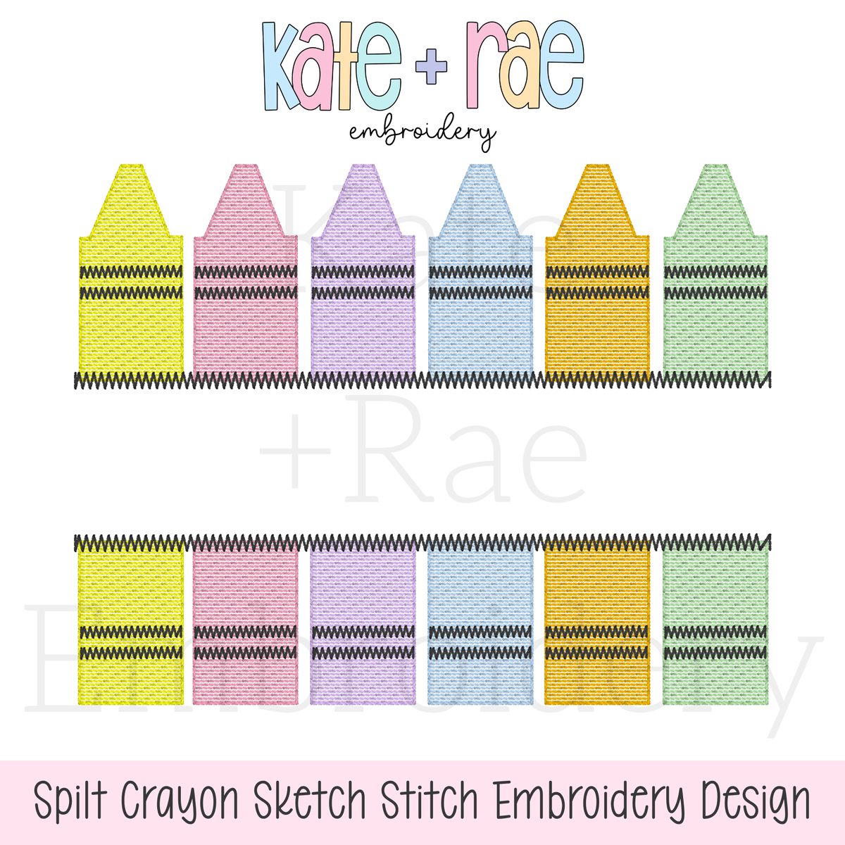 Split Crayon Sketch Stitch Embroidery Design: Design preview of rainbow sketch stitch split crayons