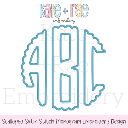 Scalloped Monogram Satin Stitch Applique Font Embroidery Design
