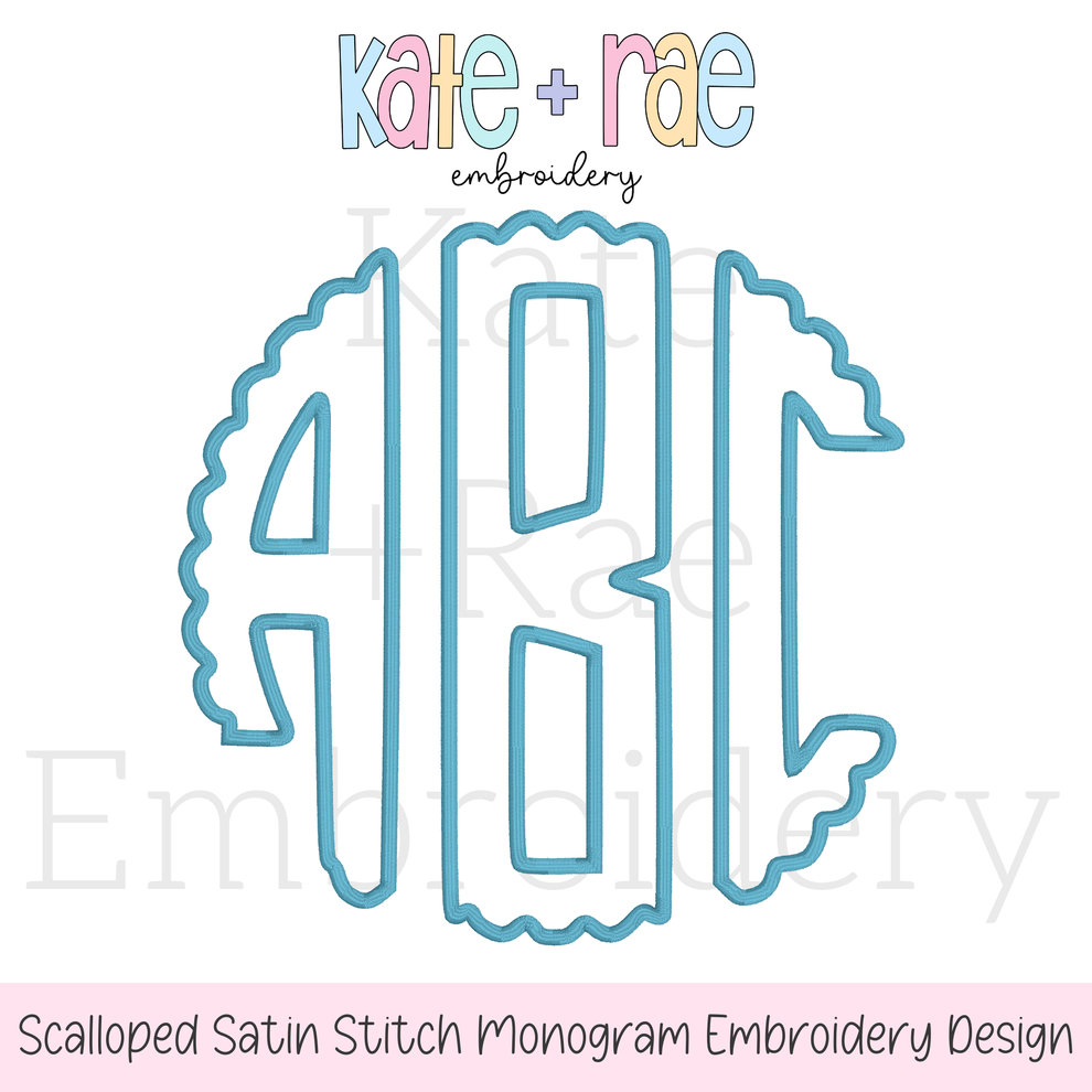 Scalloped Monogram Satin Stitch Applique Font Embroidery Design – Kate ...