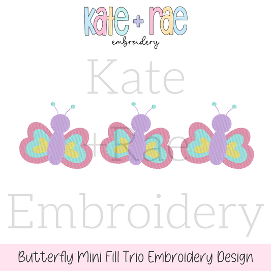 Butterfly Trio Mini Fill Stitch Embroidery Design