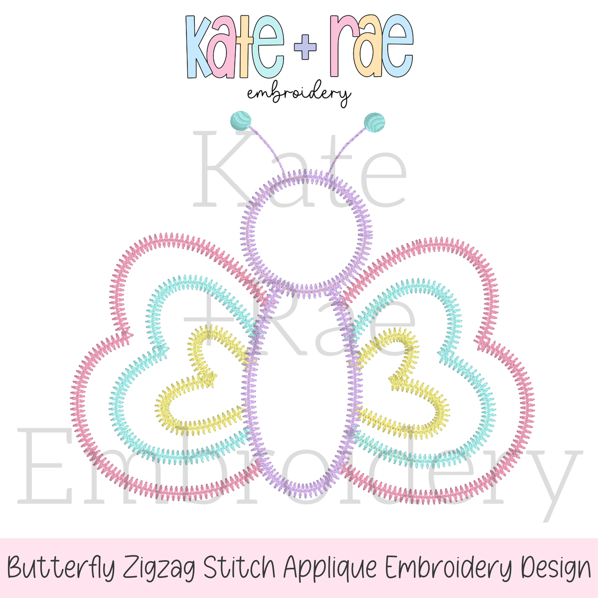 Butterfly Zigzag Stitch Applique Embroidery Design: Design preview of a pastel zigzag applique butterfly outline