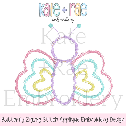 Butterfly Zigzag Stitch Applique Embroidery Design