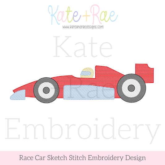 F1 Race Car Sketch Stitch Embroidery Design
