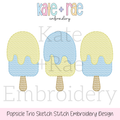 Boy's Summer Popsicle Trio Sketch Stitch Embroidery Design: Design preview of three yellow and blue sketch stitch popsicles