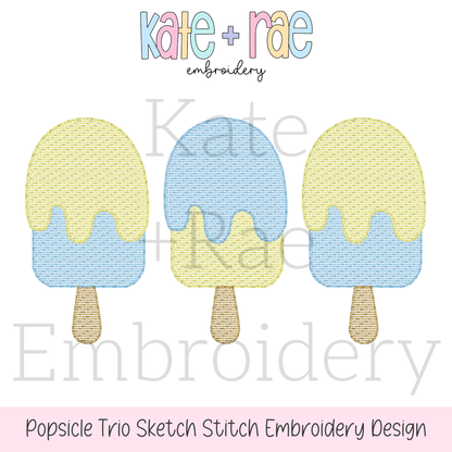 Boy's Summer Popsicle Trio Sketch Stitch Embroidery Design