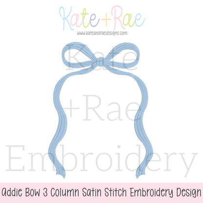 Addie Bow 3 Column Satin Stitch Applique Embroidery Design