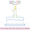 1st Birthday Smash Cake Zigzag Stitch Applique Embroidery Design: Design preview of a zigzag applique smash cake with a number 1 candle