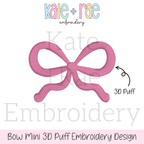 Bow Mini 3D Puff Embroidery Design: Design preview of a pink 3D puff mini bow