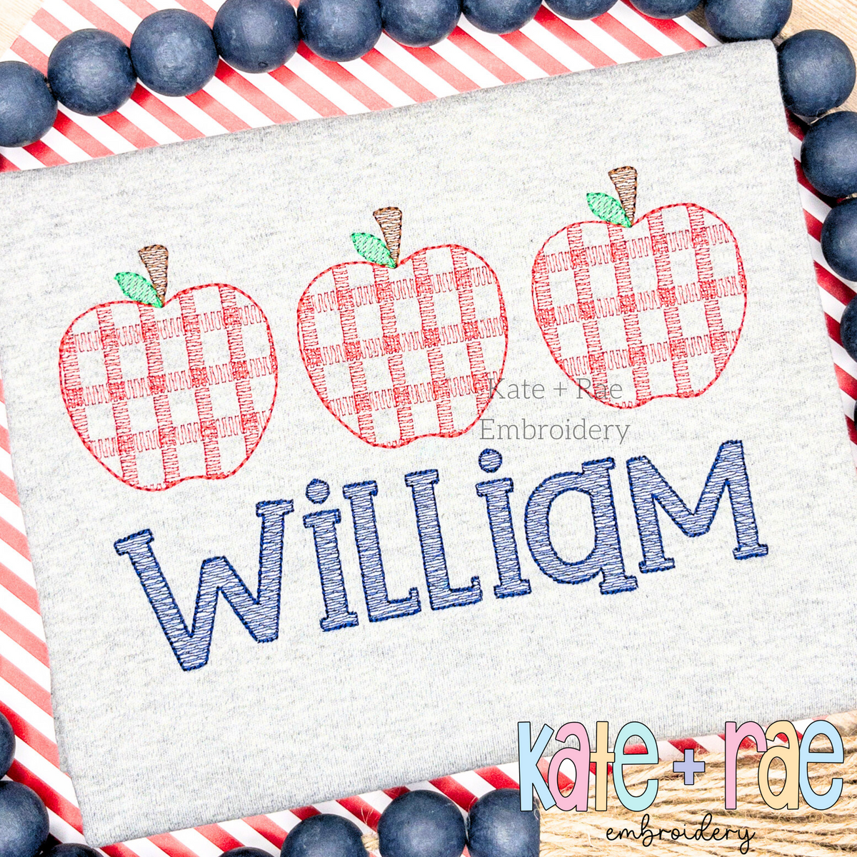 Boy's Plaid Filled Apple Trio Embroidery Design