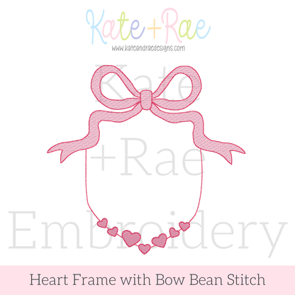 Valentine's Day Heart Frame with Sketch Stitch Bow Embroidery Design