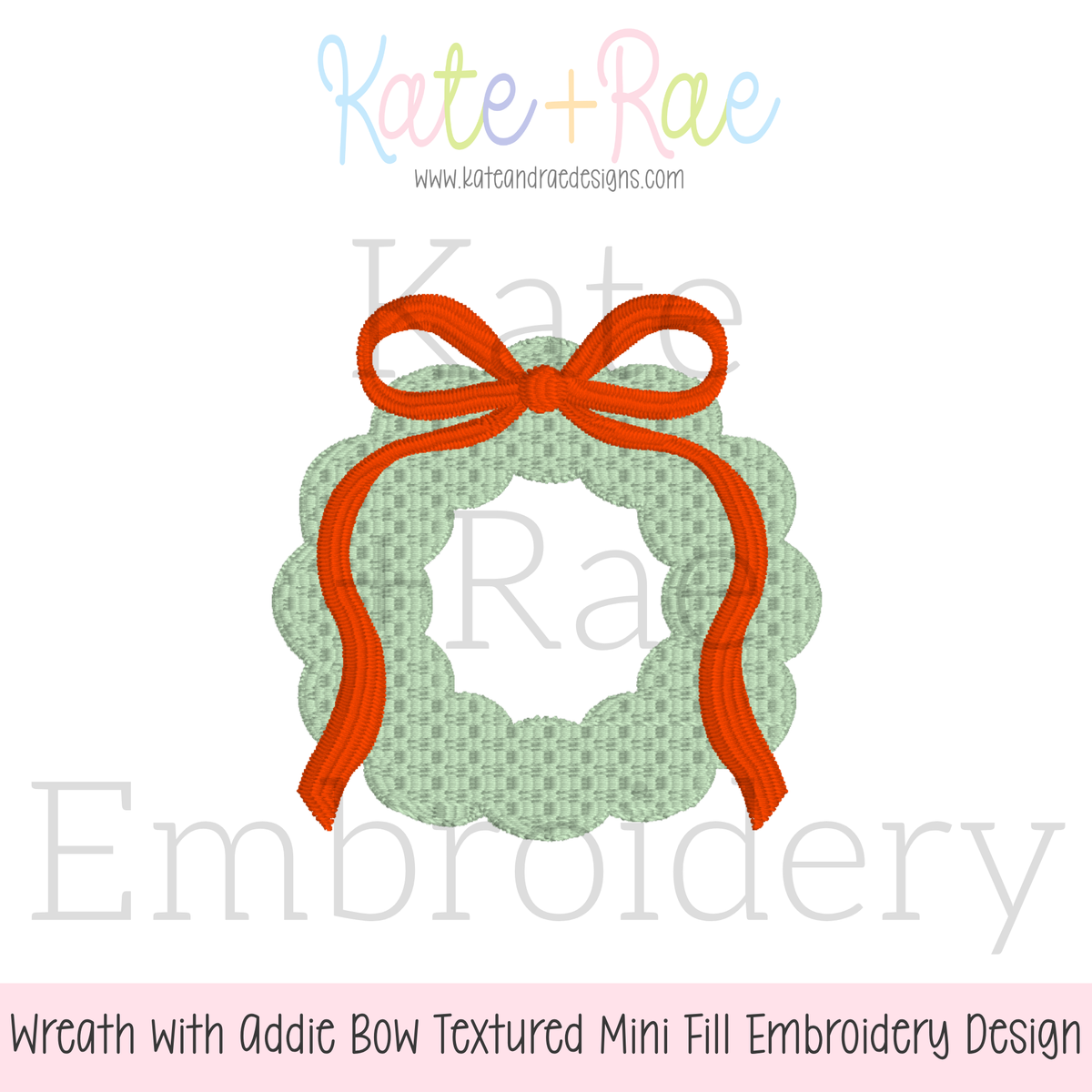 Christmas Wreath with Addie Bow Textured Mini Fill Stitch Embroidery Design