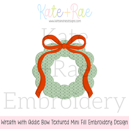 Christmas Wreath with Addie Bow Textured Mini Fill Stitch Embroidery Design