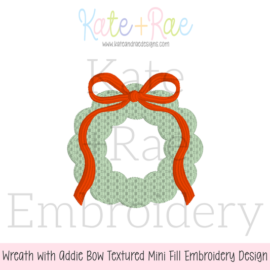 Christmas Wreath with Addie Bow Textured Mini Fill Stitch Embroidery Design