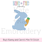Boy's Easter Bunny with Carrot Mini Fill Stitch Embroidery Design: Design preview of a blue mini fill stitch bunny holding a carrot