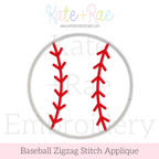 Baseball Zigzag Stitch Applique Embroidery Design: Design preview of a gray zigzag applique baseball with red stitching