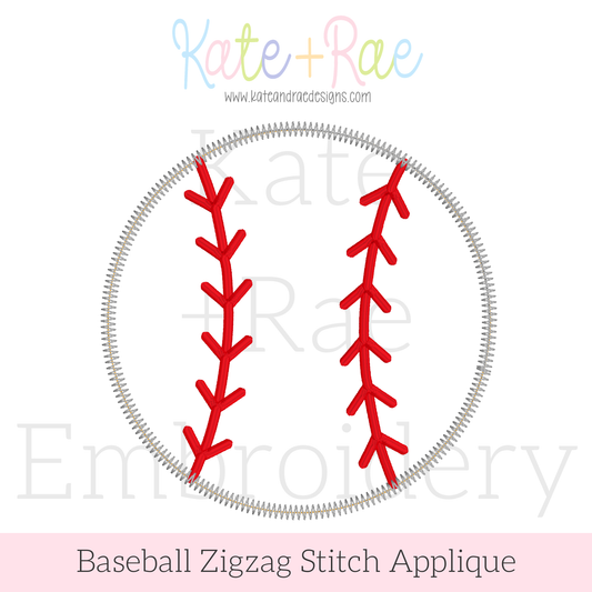 Baseball Zigzag Stitch Applique Embroidery Design