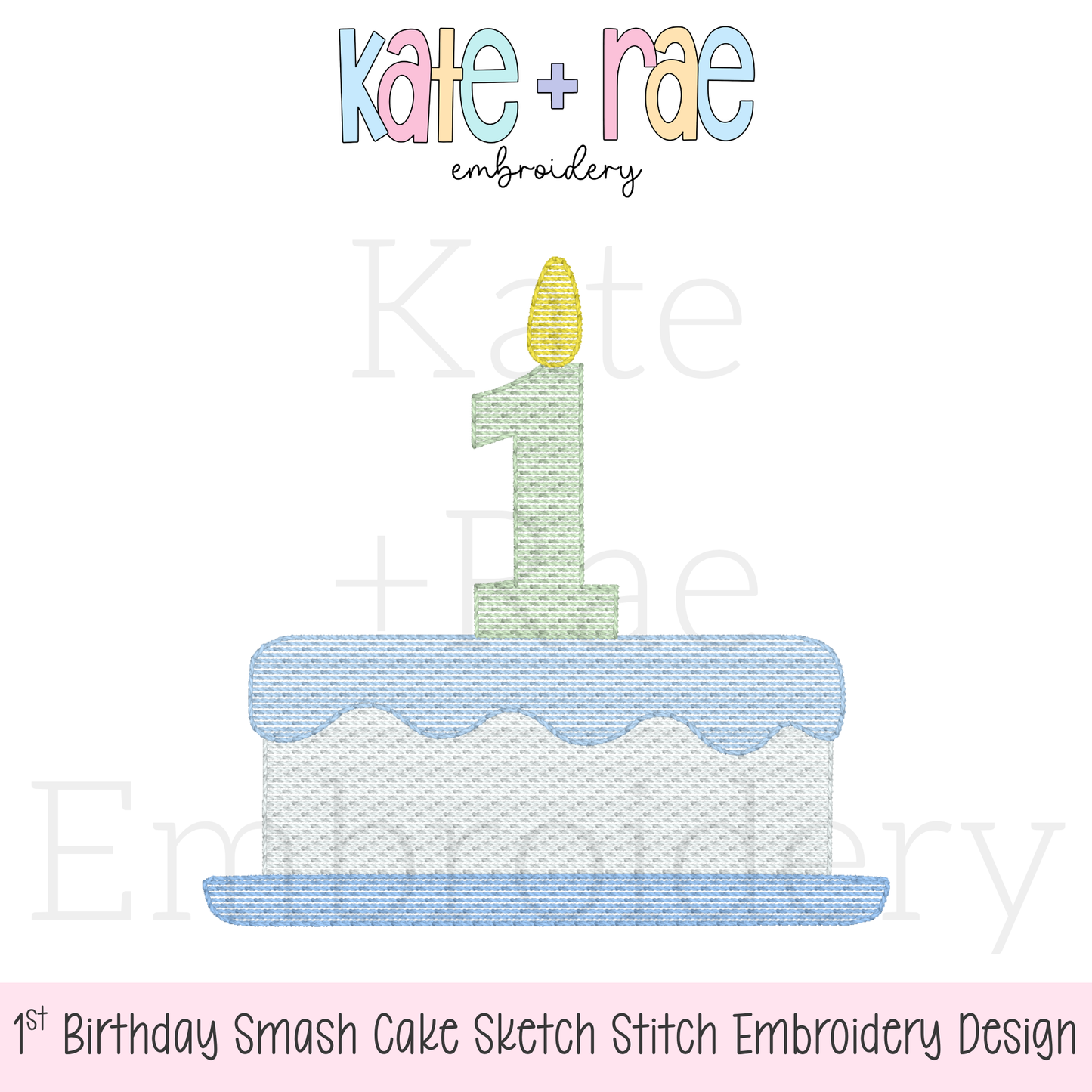 1st Birthday Smash Cake Sketch Stitch Embroidery Design
