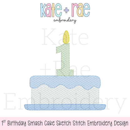 1st Birthday Smash Cake Sketch Stitch Embroidery Design