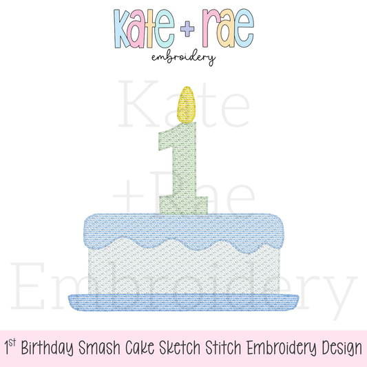 1st Birthday Smash Cake Sketch Stitch Embroidery Design