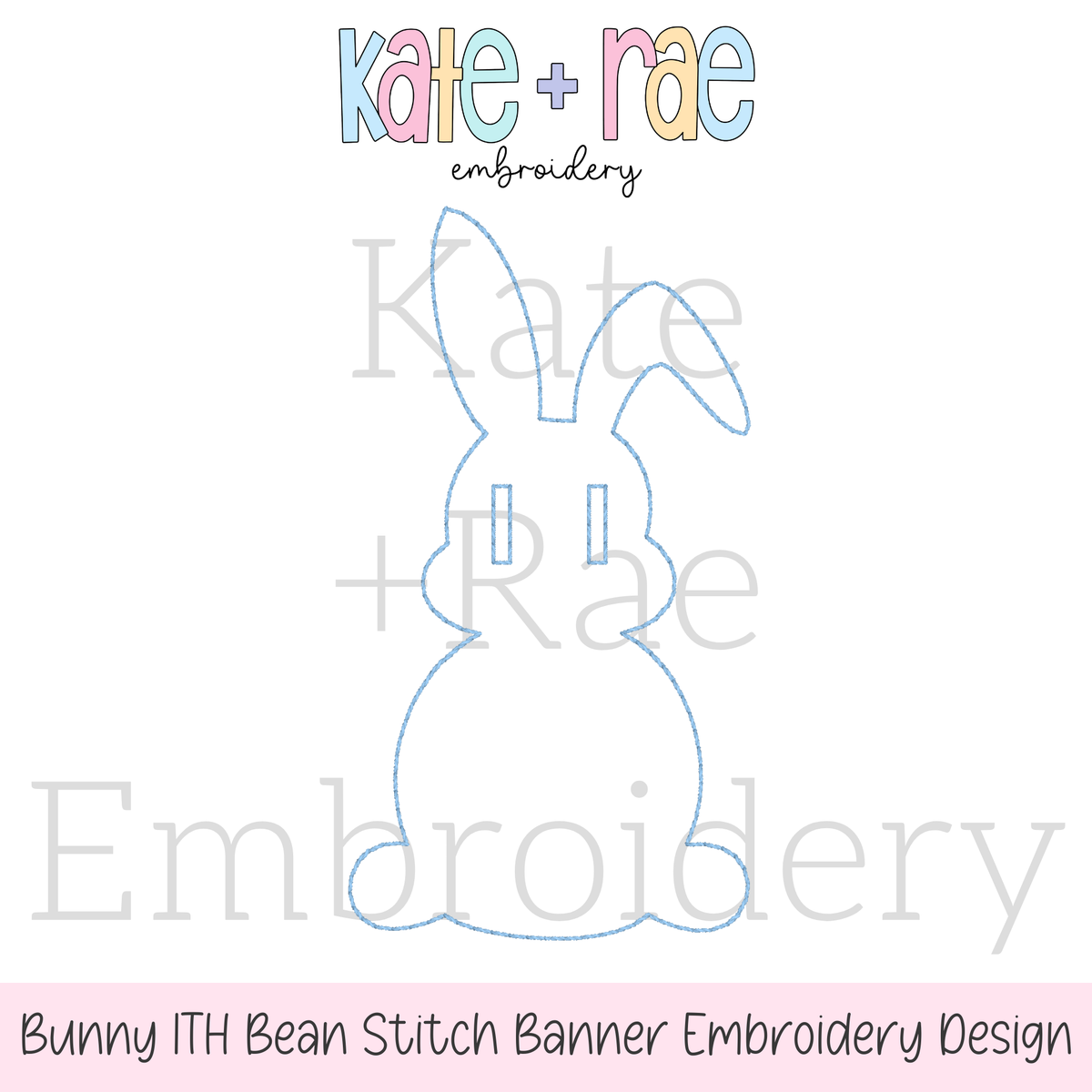Bunny Banner Bean Stitch Applique Embroidery Design: Design preview of an in the hoop bean stitch bunny banner outline