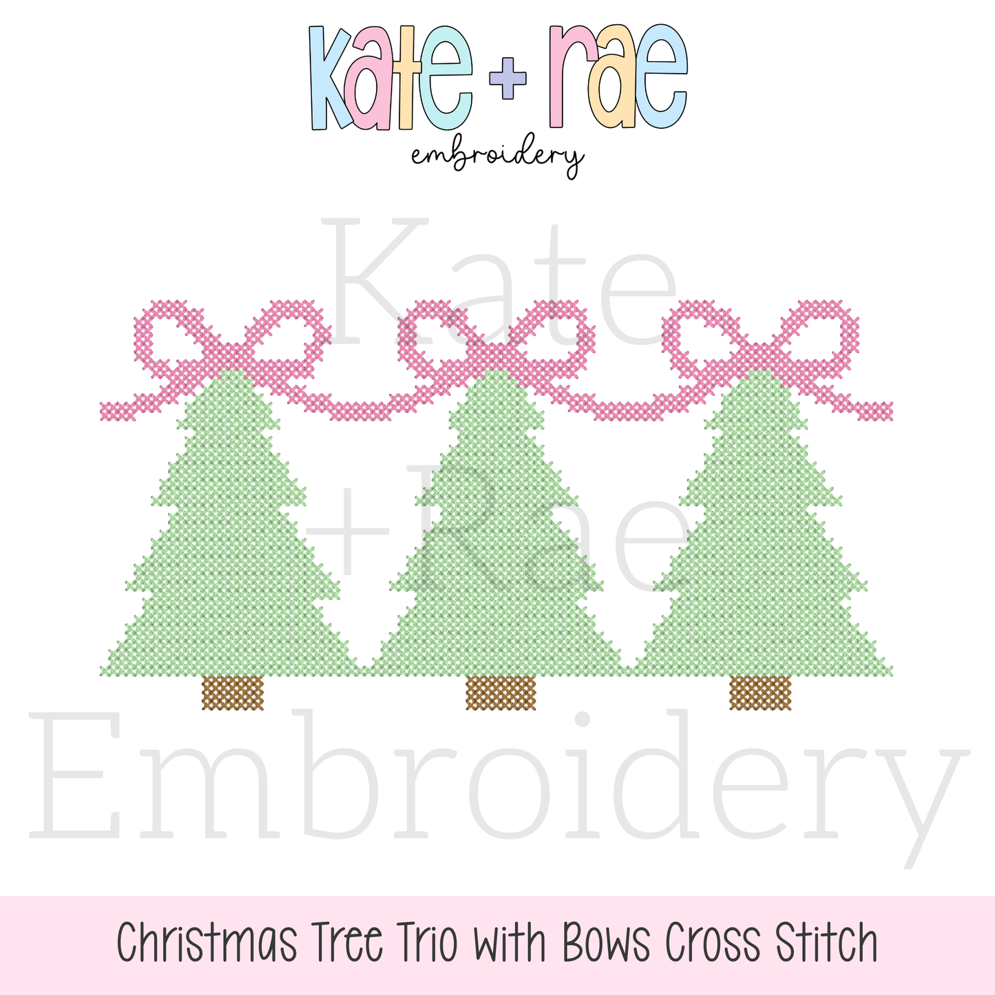 Christmas Tree Trio with Bows Cross Stitch Embroidery Design