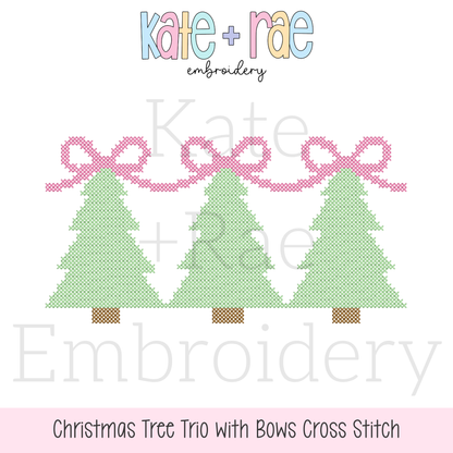 Christmas Tree Trio with Bows Cross Stitch Embroidery Design