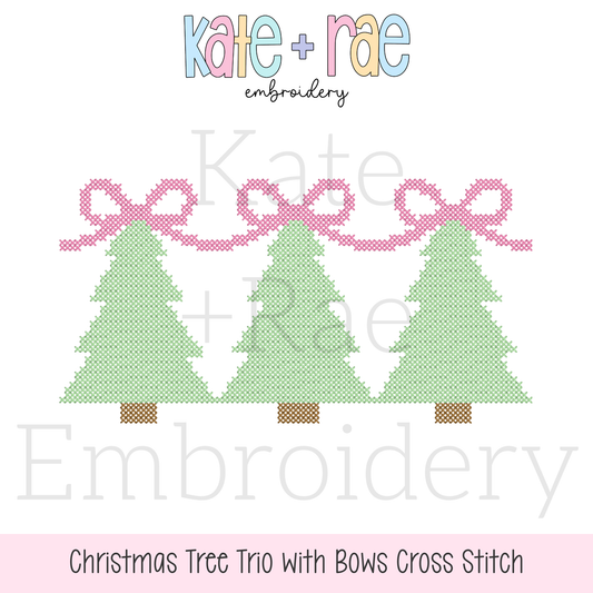 Christmas Tree Trio with Bows Cross Stitch Embroidery Design