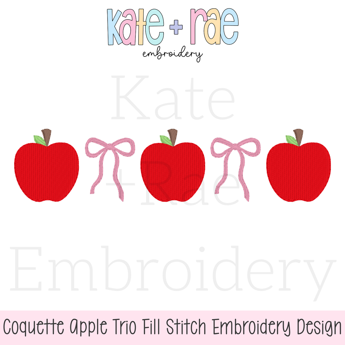 Coquette Apple Fill Stitch Back to School Embroidery Design
