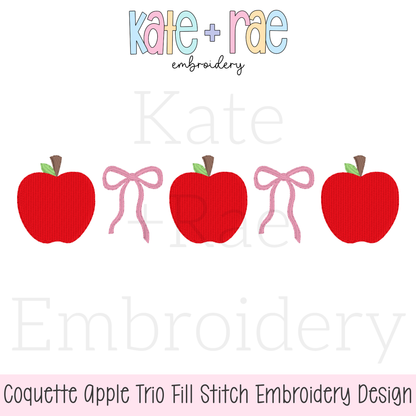 Coquette Apple Fill Stitch Back to School Embroidery Design