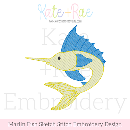 Marlin Fish Sketch Stitch Embroidery Design