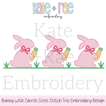 Girl's Easter Bunny with Carrots Trio Cross Stitch Embroidery Design