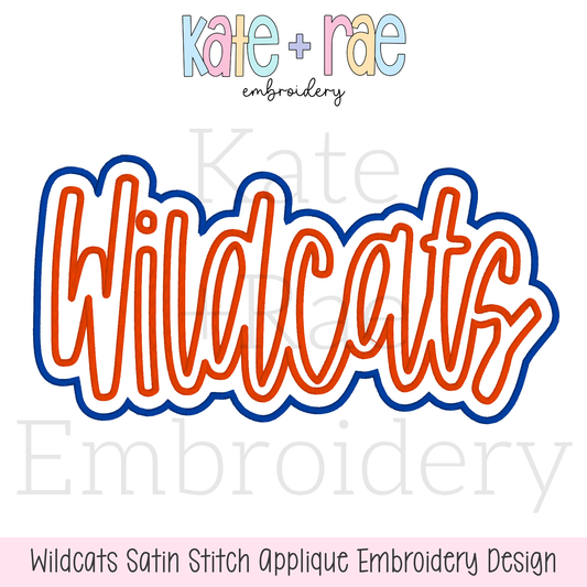 Wildcats Script Satin Stitch Applique Embroidery Design