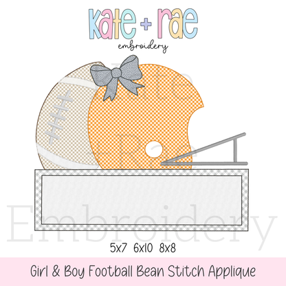 Girl's & Boy's Football Bean Stitch Applique with Name Plate