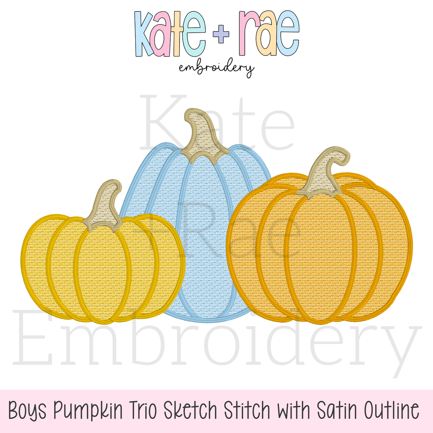 Boy's Fall Pumpkin Trio with Bows Sketch Stitch with Satin Outline Machine Embroidery Design