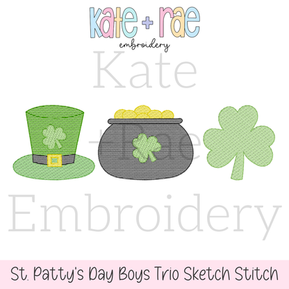 St. Patrick's Day Trio Sketch Stitch Embroidery Design