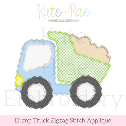 Dump Truck Zigzag Stitch Applique Embroidery Design