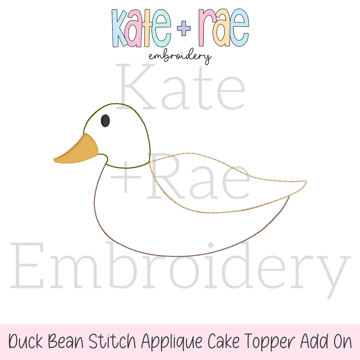 Mallard Duck Bean Stitch Applique Cake Topper Add On Embroidery Design: Design preview of a white duck outline for bean stitch applique cake topper add on