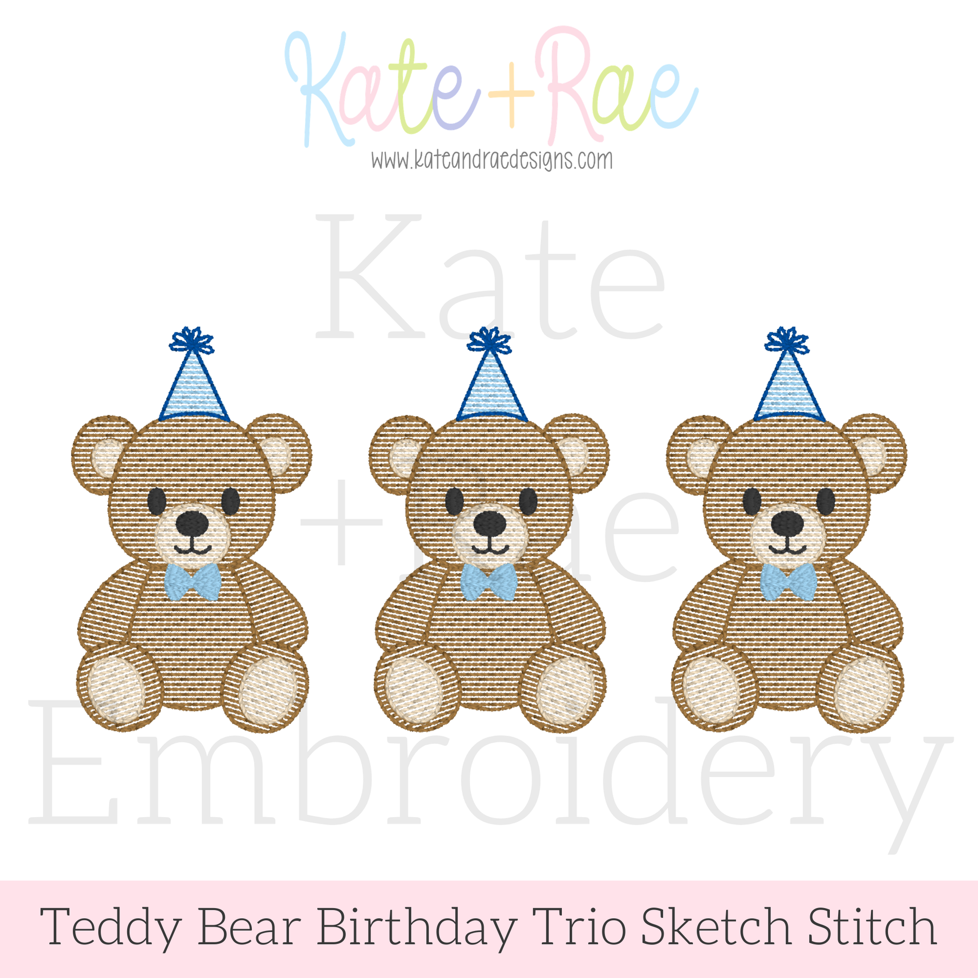 Boy's Teddy Bear Birthday Trio Sketch Stitch Embroidery Design