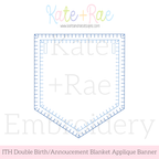 Birth/ Birthday Double Blanket Stitch Applique Banner In The Hoop Embroidery Design: Design preview of a blue double blanket stitch applique pennant banner