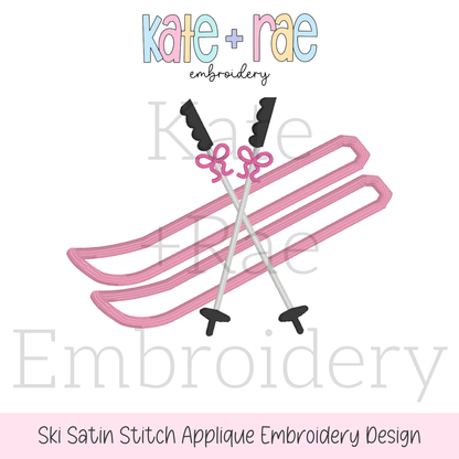 Skiing Satin Stitch Applique Embroidery Design