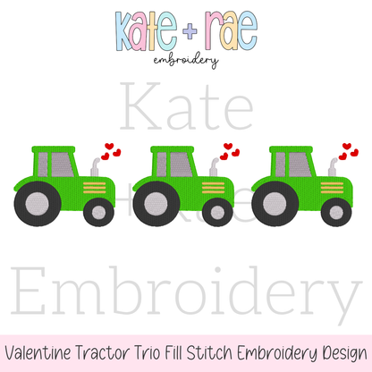 Heart Tractor Trio Fill Stitch Embroidery Design