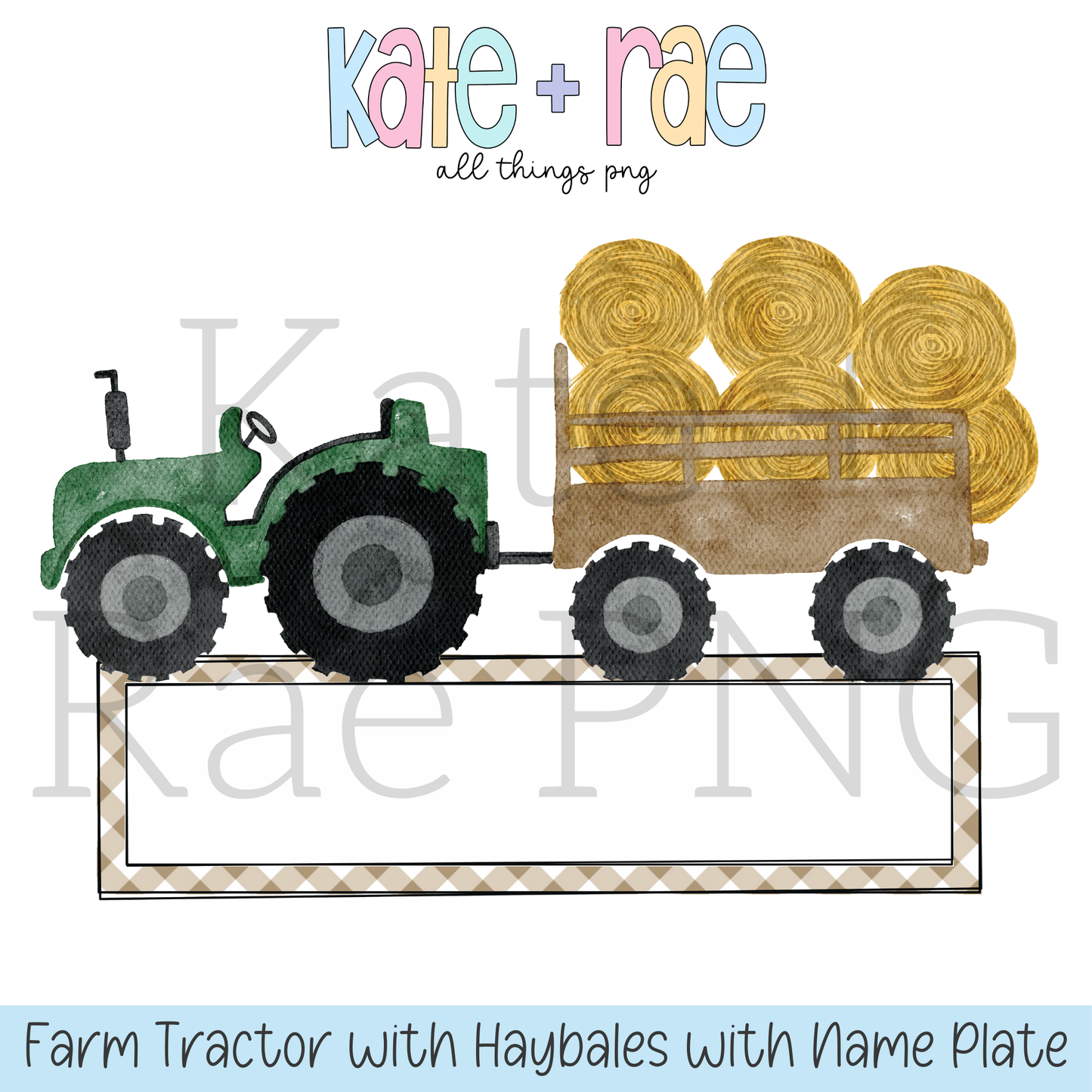 Boy's Watercolor Tractor and Haybales with Name Plate PNG