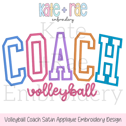 Volleyball Coach Satin Stitch Applique Embroidery Design