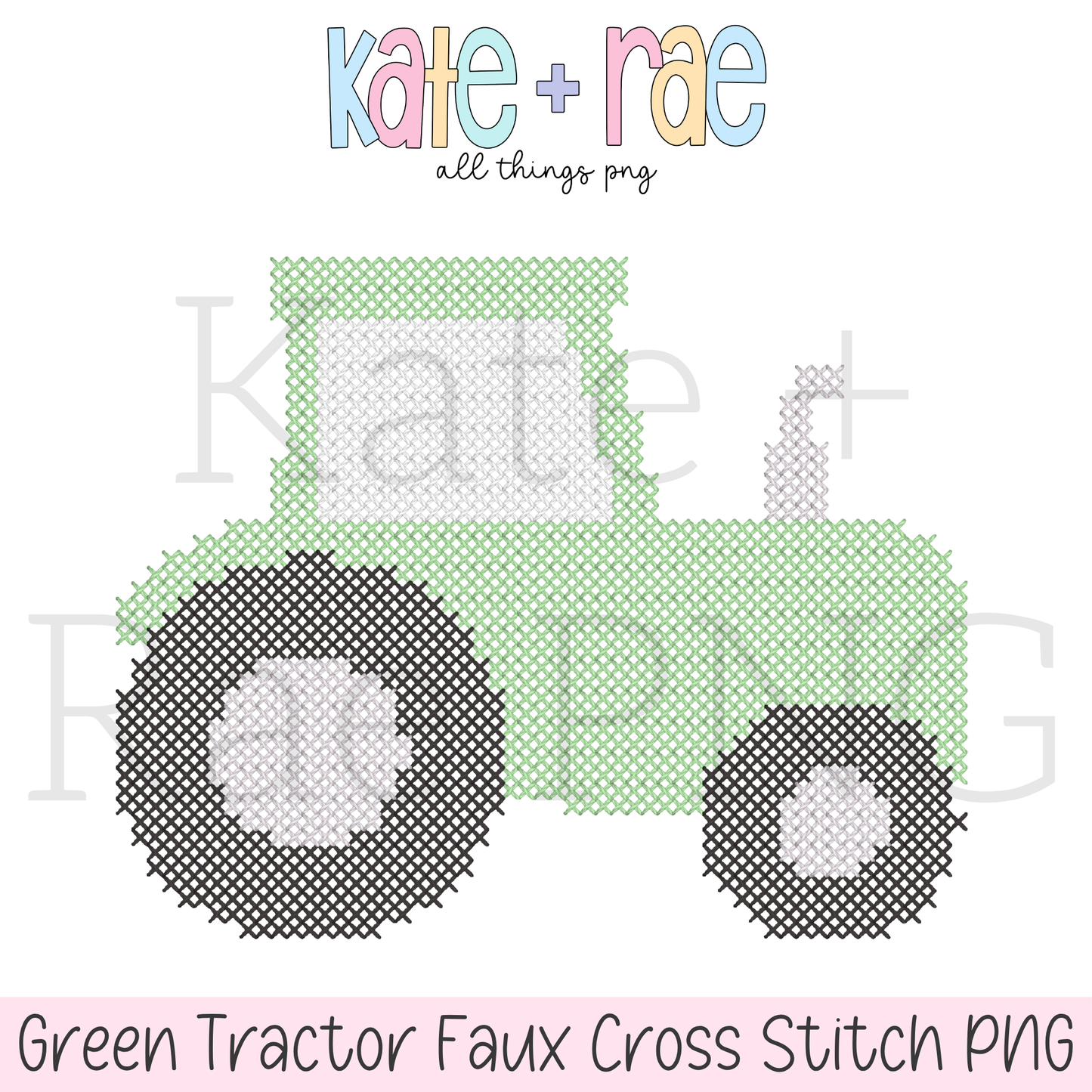 Green Tractor Faux Cross Stitch PNG Design